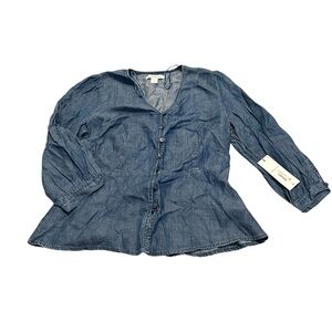 Liz Claiborne Denim Blue Button-Front Peplum Blouse